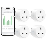 EIGHTREE Smart Plug with Energy Monitoring, Smart Plugs that Work with Alexa, Google Home, WiFi Smart Socket with WiFi Remote Control and Timer Function, 2.4GHz Wi-Fi Only, 13A, 4 Pack