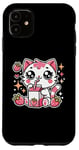 iPhone 11 Funny Cat Kawaii Strawberry Milk Cartoon Anime For Women Case