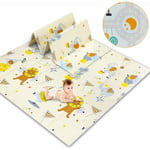 Tapis de Jeu Bébé Réversible 200x180cm, Tapis d'éveil Enfant Pliable Imperméable Double Face, Matériau xpe, Éléphant+Voiture