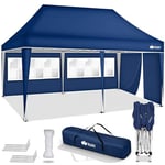 tillvex Tonnelle étanche 3 x 6 m, pliable, pop-up, réglable en hauteur, protection UV 50+, tente de réception avec sac, pour jardin, avec 3 panneaux latéraux (bleu)