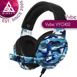 Vybe Camo Design Wired Gaming Headset with LED Lights│Adjustable Mic│Marine Blue
