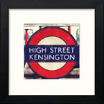 Lumartos, London Underground High Street Kensington Contemporary Home Decor Wall Art Watercolour Print, Black Wood Frame, 10 x 10 Inches