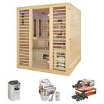 Holl's Sauna Venus 4/6 Places - Hybride Vapeur & Infrarouge Dual Healthy - Pack avec Accessoires