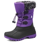 Mishansha Botte Neige Enfant Bottes Fille Hiver Imperméable Chaussure Neige Garçon Fourrées Chaudes Bottine de Neige Antidérapantes Boots Neige Violet Noir,Gr.32