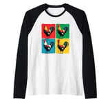 Colorful Funny Chicken Art, Crazy Chicken Rooster Family Raglan Baseball Tee