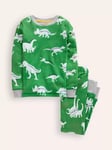 Mini Boden Kids' Dinosaur Glow-in-the-Dark Pyjama Set, Highland Green Dino