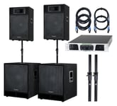 Set Enceintes DJ PA Systeme Audio 15" Haut-Parleur Amplificateur Cable Supports