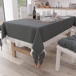 PETTI Artigiani Italiani - Nappe, Nappe de Table, Nappe de Cuisine rectangulaire avec Dentelle Sangallo et nœuds, Nappe de Table Couleur Unie en Coton, X12 Places (140 x 240 cm) Gris foncé