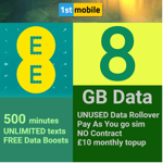 EE Sim Card 8GB Pay As You Go, New Sealed Official Retail Pack, FREE UK Postage