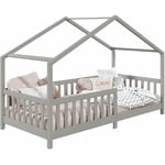 Lit cabane enfant 90x200 cm lisan lit Simple montessori avec Barrières de Protection en Bois Massif lasuré gris - Gris