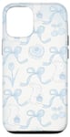 Coque pour iPhone 12/12 Pro Esthétique Bleu Clair Nœud Coquette Fleur & Lapin Cute Girl