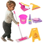 Kids Playset Pink Cleaning Cleaner Set Toy Pretend Play Bucket Dust Pan Brush