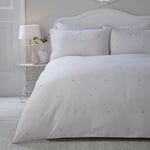 Serene - White & Pink Heart Duvet Cover - Single Bedding Size (140 x 200cm) - Pink Rim Edge - White Bedding - Love Hearts Print Duvet Cover in Single