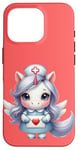 Coque pour iPhone 16 Pro Valentine Unicorn Caring Nurse Love Healthcare Poney magique