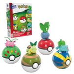 MEGA Pokémon Building Toys Set Grass-Type Trainer Team with 118 Pieces, 4 Poseable Character, 2 Inches Tall, for Kids, HWR77