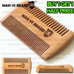 Antistatic Wooden Beard Comb, Coarse & Fine Teeth, Moustache & Beard Grooming