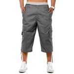 NEW MENS 3/4 ELASTICATED PLAIN SUMMER CARGO COMBAT 6 POCKET SHORTS PANTS[Carbon ,XL]