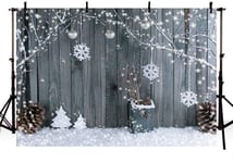 Nouveau Décorations De Fête De Noël Bannière en Bois Photo Studio Milieux Accessoires Glitter Hiver Neige Fleur Cloches De Noël Photographie Décors 7x5ft