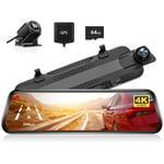 WOLFBOX G930 4K UHD Dashcam Retroviseur Avant et WDR Arrière,Ecran 10" Camera Retroviseur Integree Voiture GPS,Camera de Recul Rétroviseur Embarquée Camion et Carte 64 GB,Dash Cam et Vision Nocturne