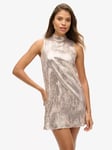 Superdrey Sleeveless Sequin A-Line Mini Dress, Champagne