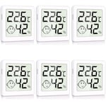 Lot de 6 mini thermomètres numériques LCD - Hygromètre d'intérieur - Thermomètre d'intérieur - Thermomètre de chambre - Pour chambre de bébé, bureau, cave à vin, salon, bureau, serre