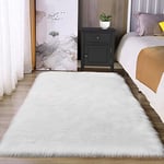 Latepis Tapis Blanc Lavable Shaggy 90x150 cm Tapis en Fausse Fourrure Blanc Tapis en Peau de Mouton Tapis Moelleux pour Chambre à Coucher Salon