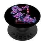 Fleurs de cerisier Vaporwave Cyberpunk style japonais PopSockets PopGrip Interchangeable