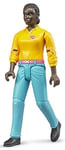 BRUDER - Personnage articulé femme noire avec jean turquoise et chemise jaune...
