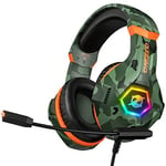 Gaming Headset with Breathing RGB Light & Adjustable Mic for PS4 PS5 PC Xbox One