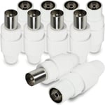 HQ Set : 5X mâle + 5X Femelle - Couplage coaxial d'antenne TV Haute qualité - Fiche et Prise de Courant en Blanc (HQ Set: 5X Plug + 5X Socket)