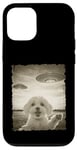 Coque pour iPhone 12/12 Pro Caniche maltais selfie vieux téléphone photo drôle observation OVNI