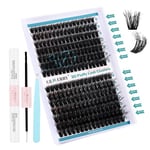 GEMERRY Cluster Lashes Kit 3D Effect Fluffy Lash Extension Kit Individual Lashes with Bond and Seal Lash Glue, Lash Tweezers (60D+80D-3D Effect,10-18mm-KIT)