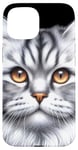 Coque pour iPhone 15 Chat tigré argenté x Chat mignon x Chat gris