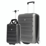 Aerolite 55x40x20cm + 40x20x25cm Ryanair Priority Maximum Allowance Lightweight Eco Friendly Hard Shell 2 Wheel Carry On Hand Cabin Luggage 55x40x20 + 40x20x25 Suitcase Set Bundle (Charcoal + Black)