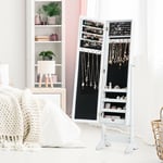 Armoire à bijoux sur Pied avec Miroir Psyché Coffre à Bijoux, Armoire de Rangement Cosmétiques,3 Positions Réglables, Blanc - Costway