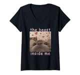 Womens The Beast Inside Me Funny Cat Meme Gifts For Men Women V-Neck T-Shirt