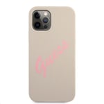 GUHCP12MLSVSGP Guess Silicone Vintage Pink Script Cover for iPhone 12/12 Pro 6.1 Grey