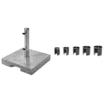 DOUBLE GRANIT Socle 25kg - Pied de parasol haute qualité avec tube inox - carré - 37cmx38cmx5.5 cm & 85897RR Inserts for Granite Parasol Stands-reducing Rings Set of 5 Douille de réduction