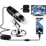 Jalleria - Microscope numérique usb 40X à 1000X Caméra endoscope à grossissement 8 led avec étui de transport et support en métal Compatible pour