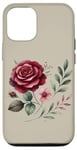 Coque pour iPhone 12/12 Pro Rose bordeaux et feuillage floral rose poudré