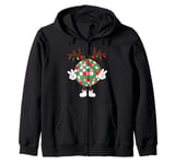 Christmas disco ball with antlers, peace sign, reindeer Zip Hoodie