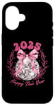 Coque pour iPhone 16 Ruban rose boule disco du Nouvel An 2025 | Happy New Year Party