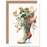 Wildflower Bouquet in a Stiletto Heel Combat Boot Flowers Nature Birthday Sealed Greetings Card