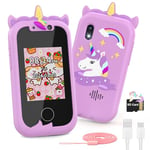 Telephone Portable pour Enfants, Ashfly Smartphone Portable Enfant 2 3 4 5 6 7 8 9 10 11 12 Ans,Téléphone Licornes, Smartphone Enfant avec Musique Podomètre Alarme Caméra, Cadeau de Noël pour Enfant