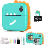 62Gb Appareil Photo Enfant Instantanée, 50Mp Appareil Photo Numérique Instantané Avec 16X Zoom, 2.4"" 1080P Caméra Vidéo Enfant Cadeaux Jouets Pour 3 4 5 6 8 7 9 10 11 12 Filles Garçons-Vert