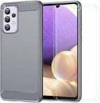 Pour Samsung Galaxy A33 5g Coque+2 X Hd Protecteur Écran Anti Chute Verre Tempered Glass Film Housse Etui Fibre De Carbone Cover Case Shell Pour Samsung Galaxy A33 5g 6 4"" Gris