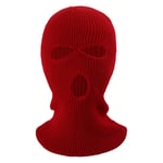 Vinter Helansikte Mask Tre-håls Balaclava Stickad Hatt Hals Damask - Röd