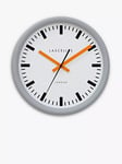 Lascelles Swiss Station Silent Sweep Wall Clock, 30cm, Grey/Orange