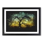 Big Box Art Tree at Sunset Vol.4 Paint Splash Framed Wall Art Picture Print Ready to Hang, Black A2 (62 x 45 cm)