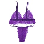 RIQWOUQT Lingerie Femme Ensemble Soutien Gorge Sexy Costume De sous-Vêtements Floraux pour Femmes Violet Sexy Costume De sous-Vêtements Soutien-Gorge Ouvert Pyjama String, XXL